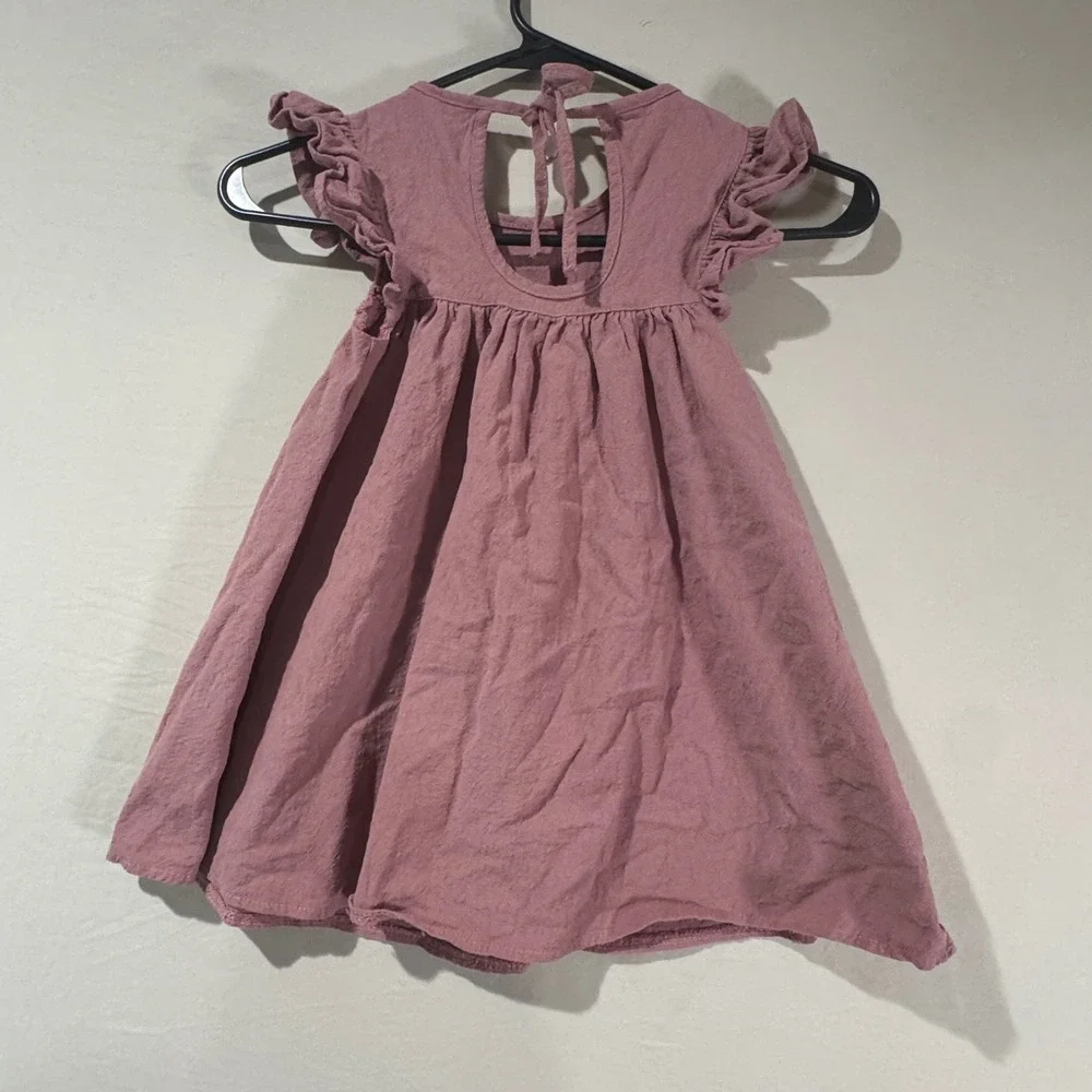 Unbranded Textured Cotton Dress Baby Girl 18-24M Mauve Pink Excellent Ruffle